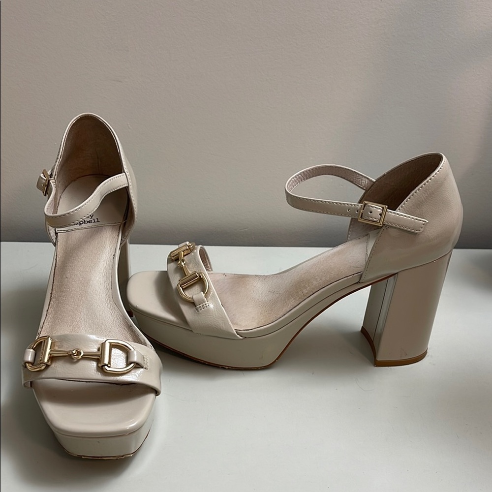 Jeffrey Campbell Elegant Cream Block Heel Sandals